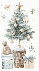 Poster - A watercolor painting of a christmas tree and presents