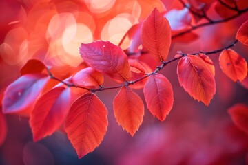 Poster - Red Autumn Leaves on a Branch