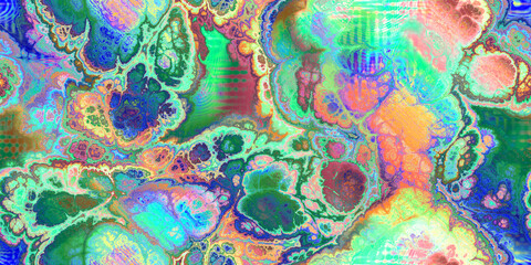 Canvas Print - complex and colorful marbling seamless tile, predominately green