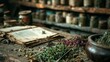© rookielion - A collection of medicinal herbs displayed on a rustic wooden table