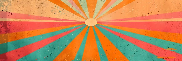 Wall Mural - Poster design featuring a burst of retro colors like orange, teal, and pink in a grainy gradient, creating a nostalgic and eye-catching effect.

