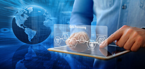 data processing and management, digital technology, AI software development involves computer programming with data engineering database connection, fostering innovation in technology.