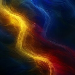 Wall Mural - Abstract background featuring a flow of yellow, blue, and red colors in a grainy wave pattern on a dark noise texture backdrop. Ideal for cover designs, headers, or wallpaper.
