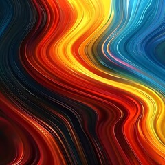 Wall Mural - Abstract background with a flow of red, yellow, and blue colors in a grainy wave pattern on a dark noise texture. Ideal for bold and vibrant cover or header designs.

