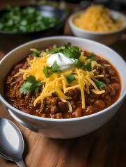 Wall Mural - Traditional Mexican Chili Con Carne, featuring hearty minced meat and tender red beans simmered in a rich, flavorful sauce.