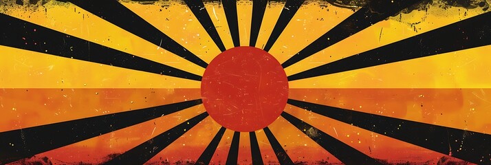 Wall Mural - Abstract sunburst pattern with grainy gradient colors such as red, yellow, and orange on a dark backdrop. Perfect for bold and energetic poster designs.
