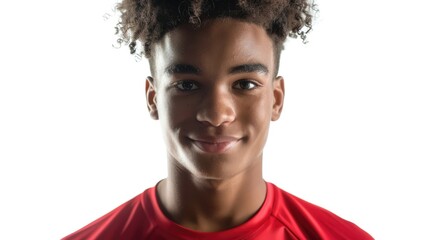 Wall Mural - Young man wearing a bright red shirt posing for a photo