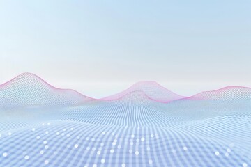 Wall Mural - Abstract Digital Landscape with Wavy Lines and Grid