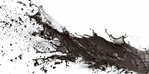 Wall Mural - A close-up shot of a rich, dark chocolate splashing on a surface, captured in monochrome tones