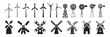 © Tata - Windmill icon set. Air energy concept. Ecology, alternative renewable energy, green, electricity, recycle, save the planet.
