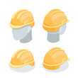 © Trostinka_25 - isometric vector construction helmet front and back view, in color on white background, protective work gear or headgear