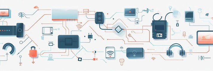 Aufkleber - An illustration of a modern home network, featuring interconnected routers, modems, and smart home devices, all connected by abstract lines symbolizing data flow. Generative AI