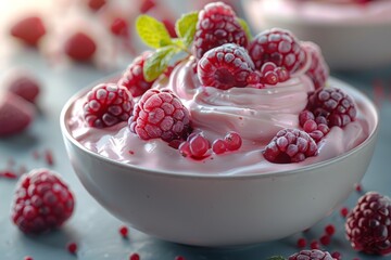 Wall Mural - Bowl of yogurt with ripe berries