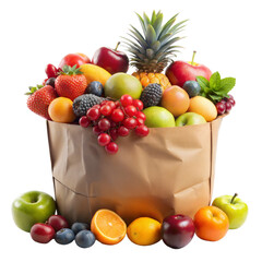 Wall Mural - paperbag with healthy fruits on a transparent background