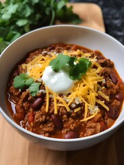 Wall Mural - Traditional Mexican Chili Con Carne, featuring hearty minced meat and tender red beans simmered in a rich, flavorful sauce.