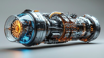 Wall Mural - Futuristic industrial gas turbine engine. Engineering equipment. Heavy industry concept.