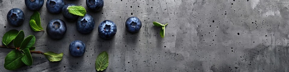 Wall Mural - blueberry on a gray background top view. Selective focus