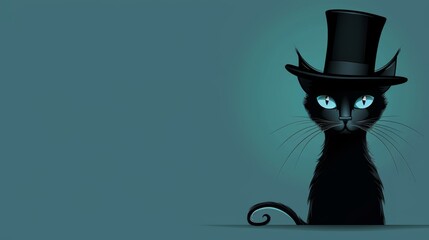  A black cat with blue eyes dons a top hat against a blue backdrop Another black feline wears a matching headgear nearby