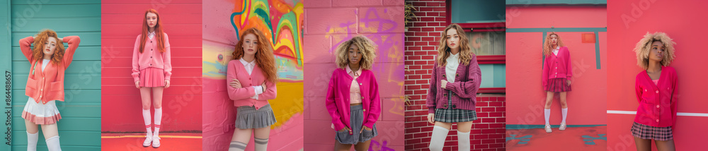 Girl Time Multiculture Set of Multicultural Teen Girls in Fashionable outfits. Diversity Theme ...
