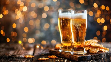 beer and snacks on the table. Selective focus