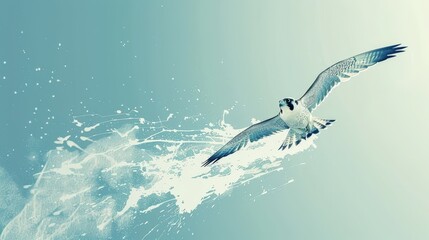 Wall Mural -  Seagull flying above tranquil water body, reflection creating a splash at its base