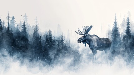 Wall Mural - midground, a moose; background, snow-covered trees