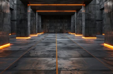 Sticker - Dramatic underground tunnel with glowing orange lights