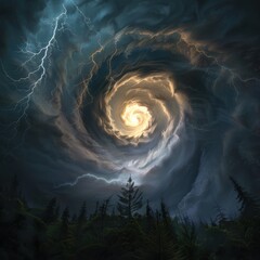 Poster - Dramatic swirling storm clouds with lightning