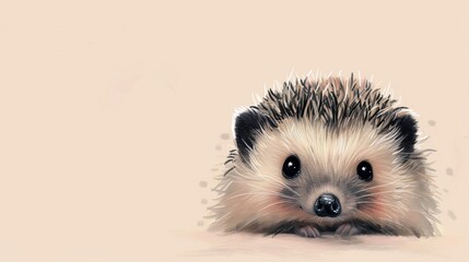 Wall Mural -  A hedgehog sits atop a white floor, gazing at the camera, with a pink wall as its backdrop
