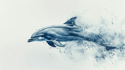 Wall Mural -  A dolphin leaps from the water, its back splashed by droplets, head extending in emergence
