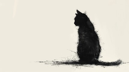 Wall Mural -  A black cat posed in a room, facing away from the camera with an erect tail