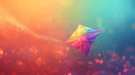 Poster -  A vibrant kite soaring in the air with a beam of light emerging from its trailing tail