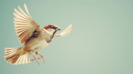 Wall Mural -  A bird flies through the air, wings expanded, gaze directed sideways