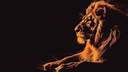 Wall Mural -  A lion's face in tight focus against a black backdrop, featuring a colorful splash of paint to its left side