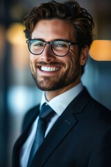 Wall Mural - A smiling man in glasses and suit.