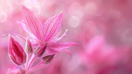 Wall Mural -  A tight shot of a pink bloom against a softly blurred backdrop, speckled with twinkling lights