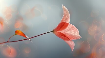 Wall Mural -  A tight shot of a pink bloom atop its stem, surrounded by an indistinct background, softened in the mid-frame