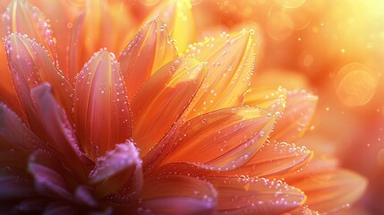 Wall Mural -  Close-up of a large orange flower against a bright yellow background, adorned with water droplets on its petals