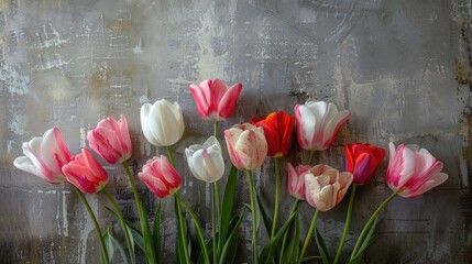 Wall Mural - Tulips from Tseti showcased against a gray backdrop