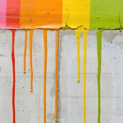 Poster - Vibrant paint drips on concrete wall