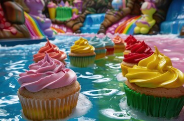 Poster - Colorful cupcakes with vibrant frosting