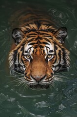 Wall Mural - Powerful tiger face emerging from water