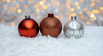 Wall Mural - Festive christmas ornaments in snow