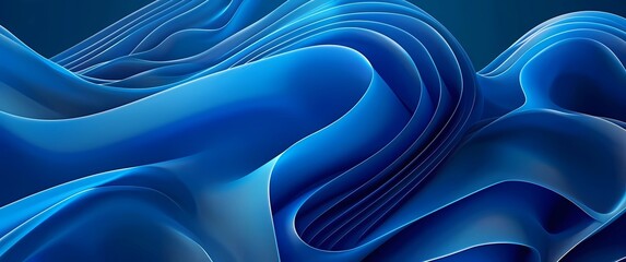Abstract Minimalist Blue Flowing Smooth Wavy Lines Pattern on Gradient Background, Elegant and Stylish Banner