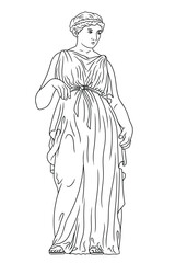 Wall Mural - An ancient Greek woman in a tunic stands. Full length portrait isolated on white background.