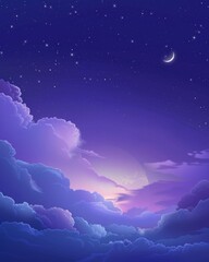 Wall Mural - purple gradient mystical moonlight sky with clouds and stars phone background wallpaper,