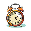 © amankris99 - A cartoon illustration of an orange alarm clock with the hands pointing to 7:05.
