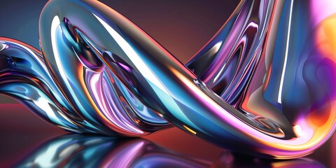 Wall Mural - h3D rendering of an abstract holographic, glossy, reflective metal background