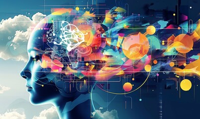 Wall Mural - abstract representation of technological innovation human creativity and pursuit of knowledge conceptual illustration