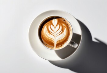 Wall Mural - latte art in white porcelain cup, isolated white background

